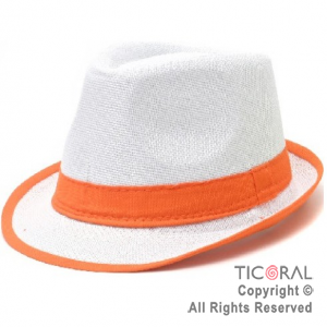 SOMBRERO PANAMA BLANCO CON CINTA FLUO NARANJA TELA x 1